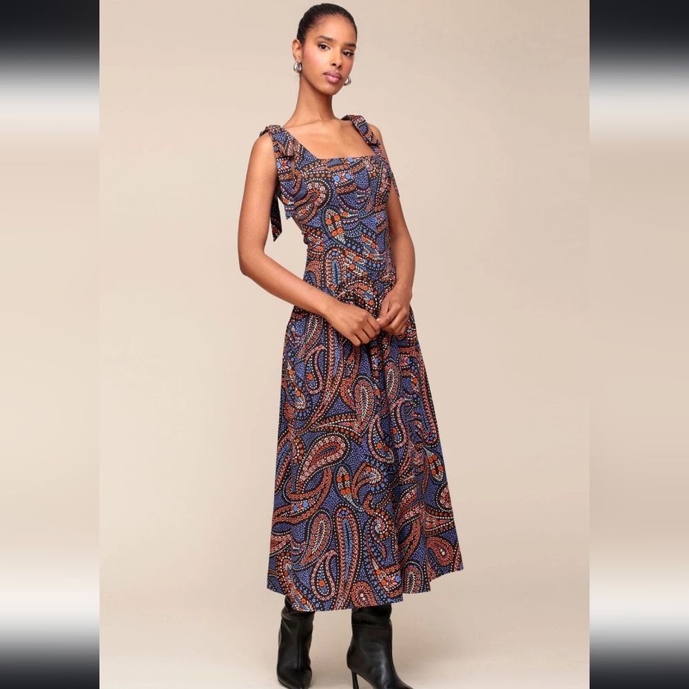 Avec Les FillesPaisley Cotton Drop-Waist Maxi Dress NWOT - Picture 3 of 5